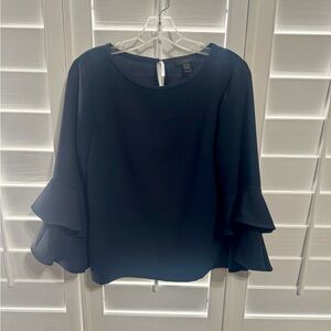 J. Crew Tiered bell-sleeve top in drapey 365 crepe - Navy - Size 8